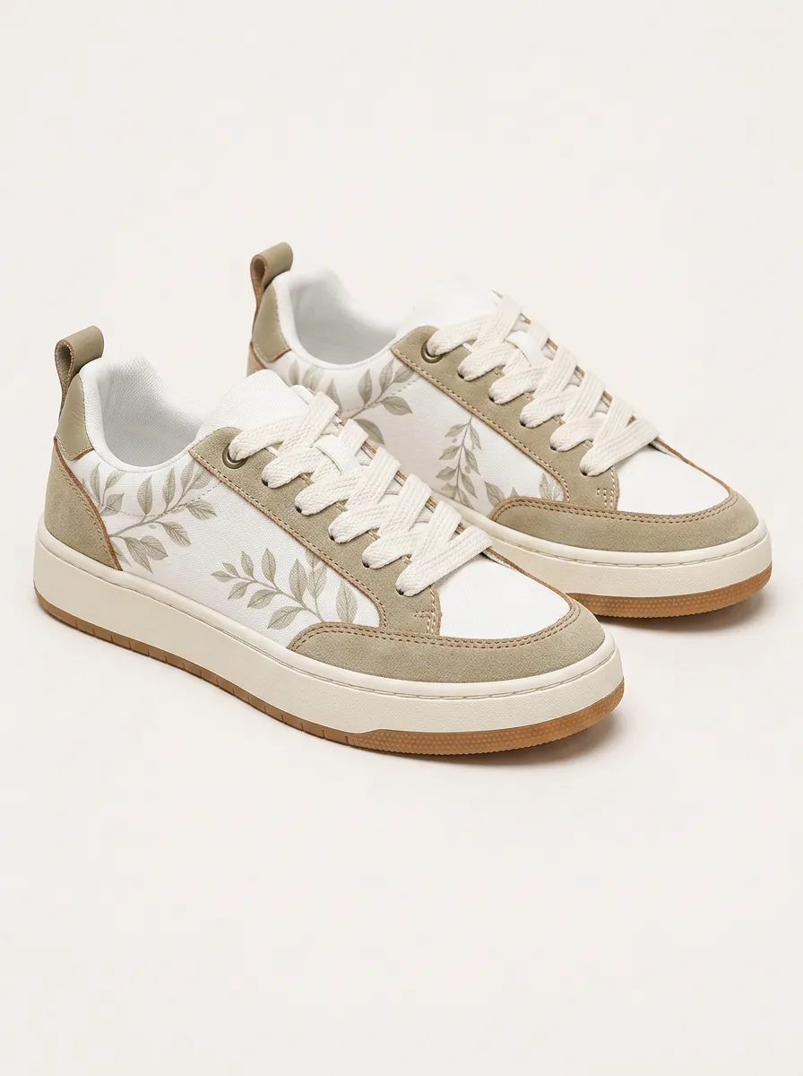 Men's Modern Botanical Leaf Pattern Printed Casual Sneakers