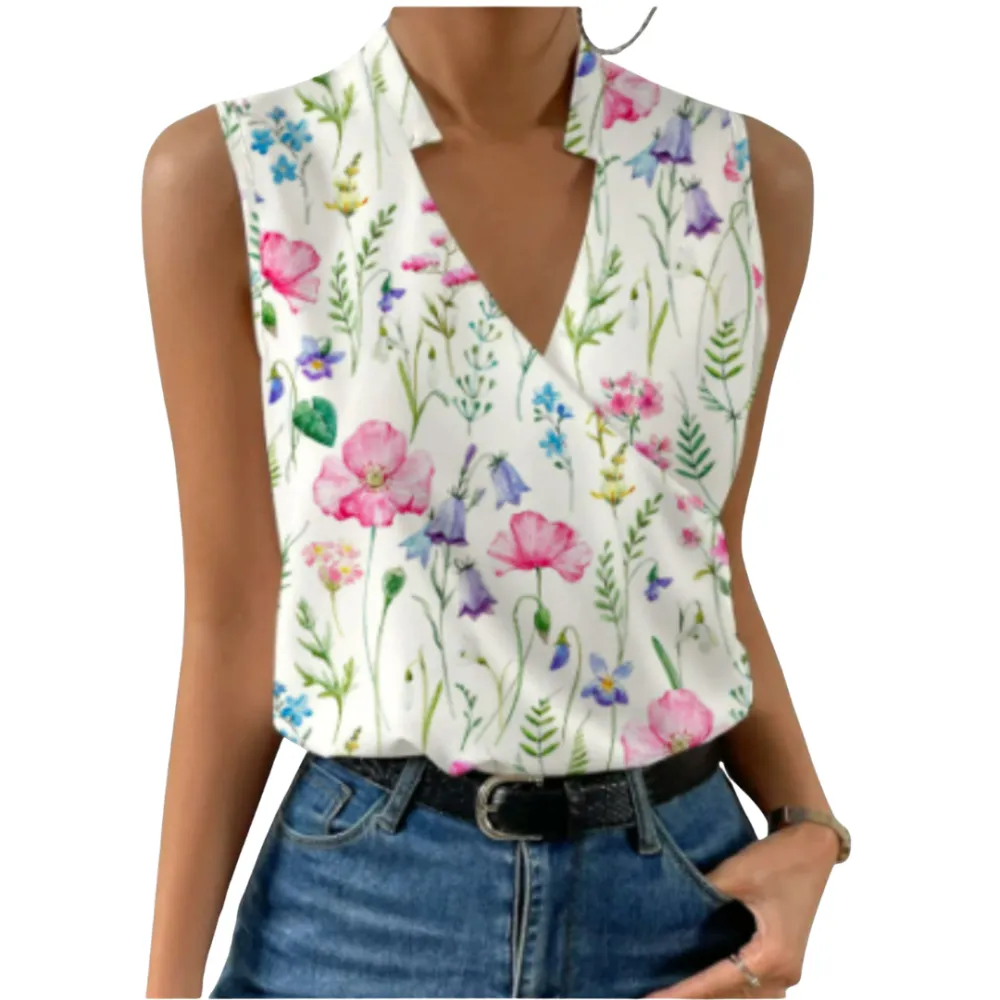  Sleeveless Wrap V Neck Shirt