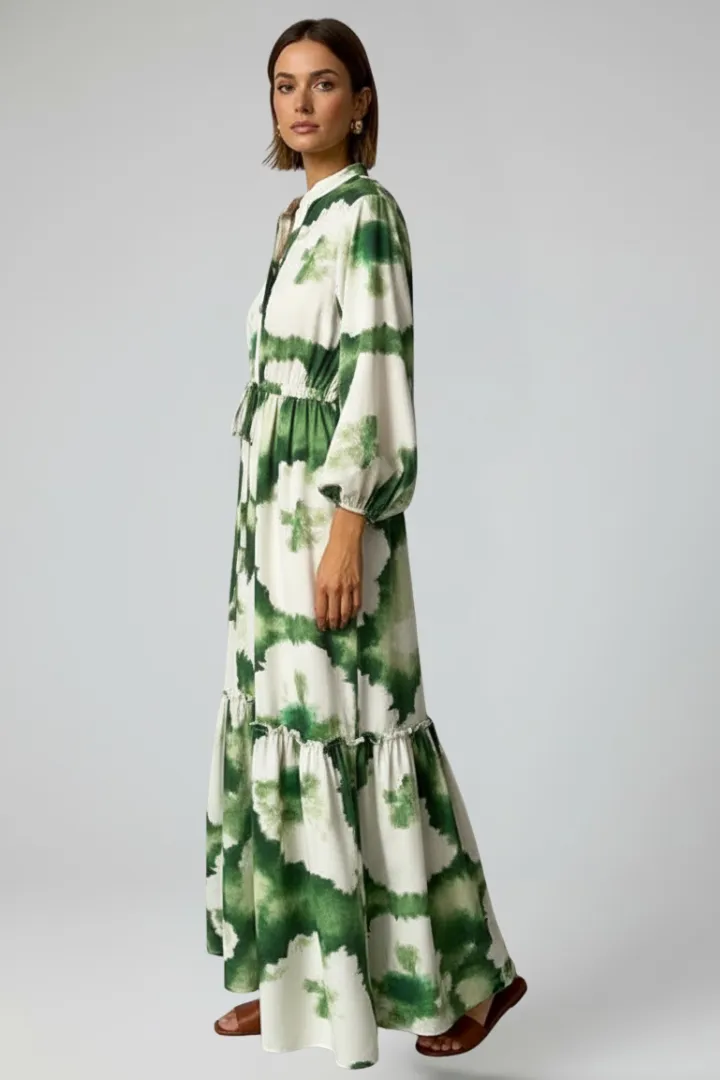  Print Long Sleeve Maxi Dress