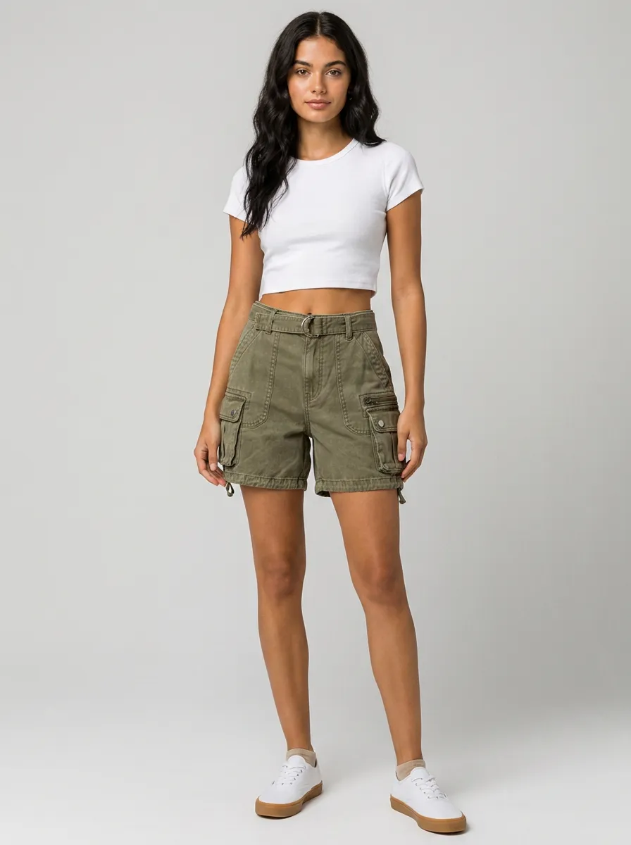 Women's Casual Outdoor Olive Green Cargo Utility Shorts