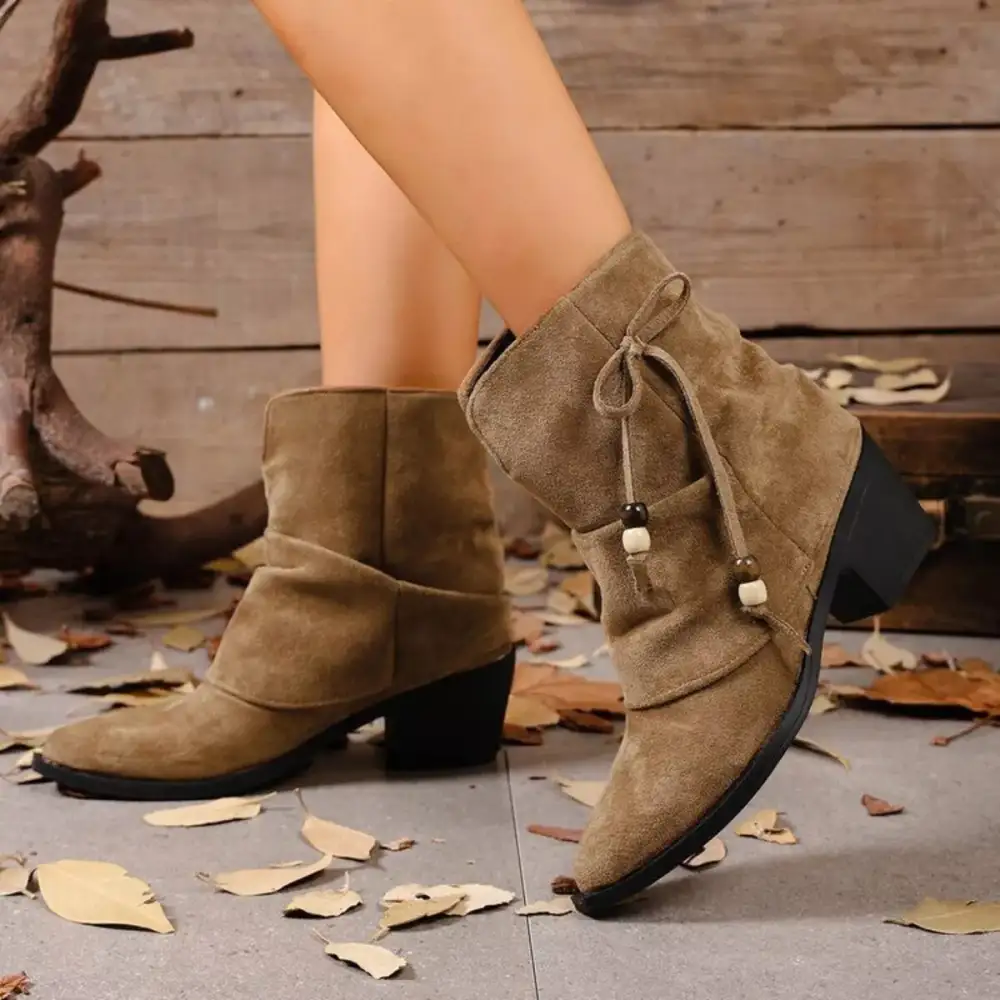 Suede Ankle Boots with Bow Accent
