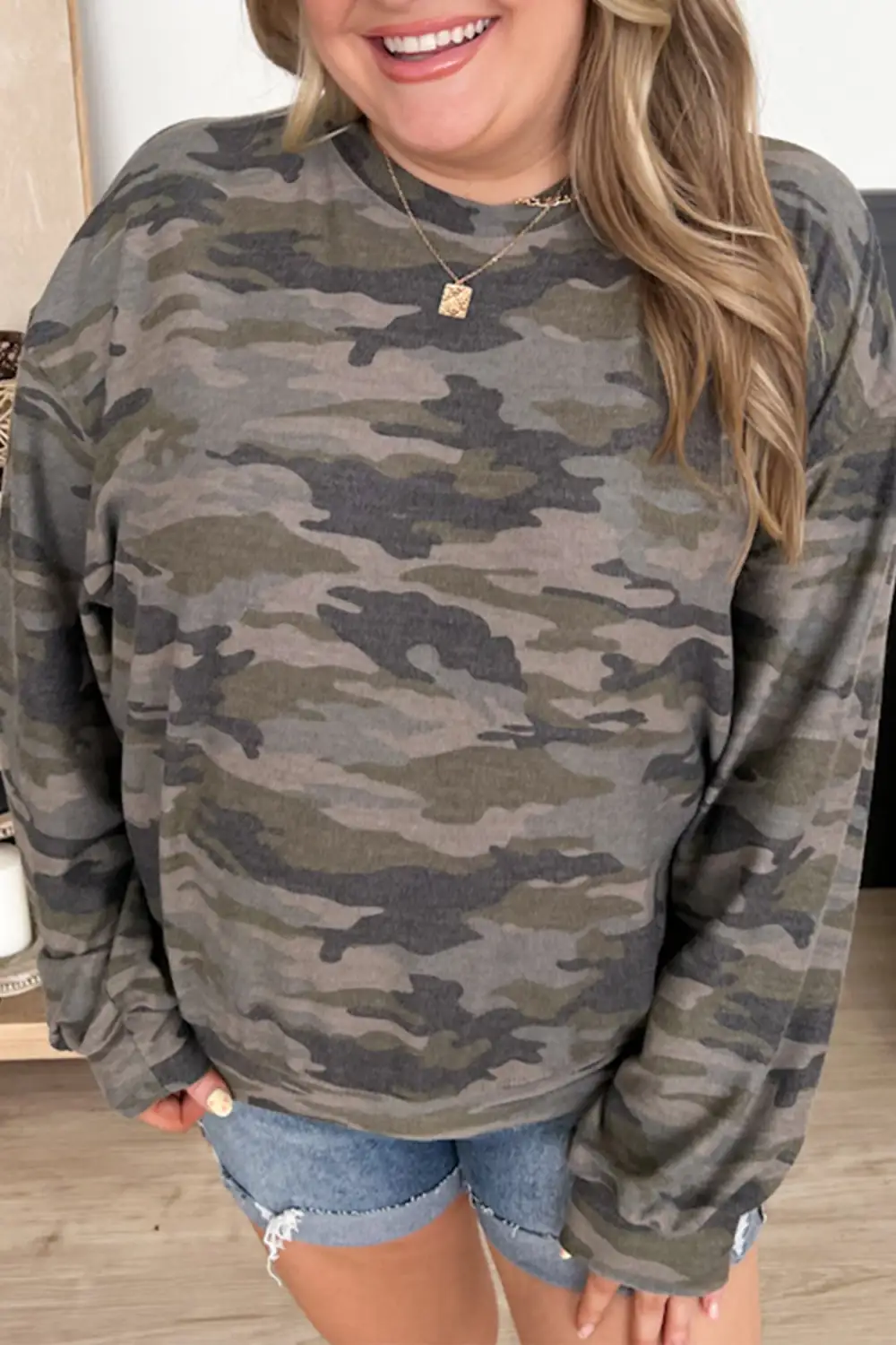 Women's Camouflage Print Long Sleeve Top