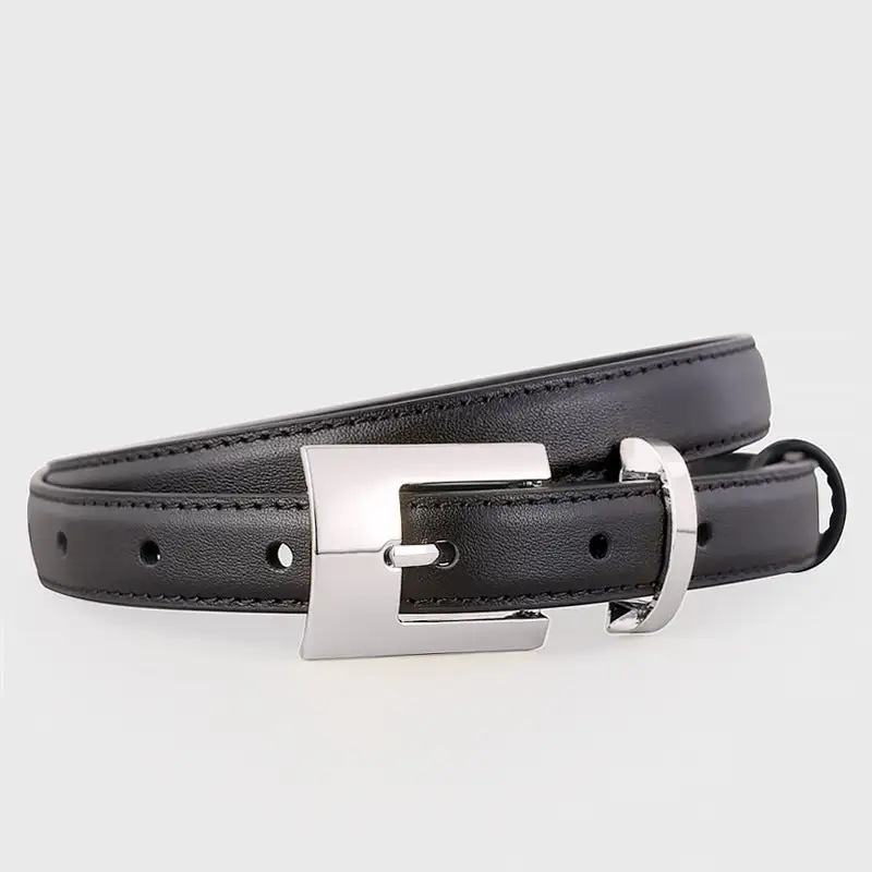 Elastic Leather Belt with Silver Buckle