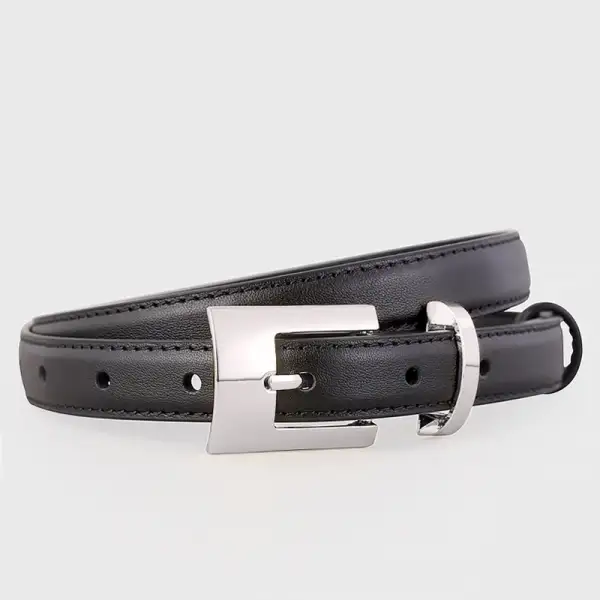 Elastic Leather Belt with Silver Buckle