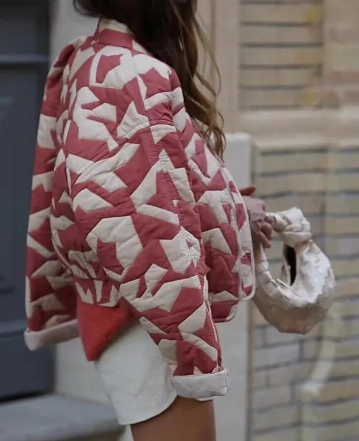 Patchwork Cropped Bomber Jacket