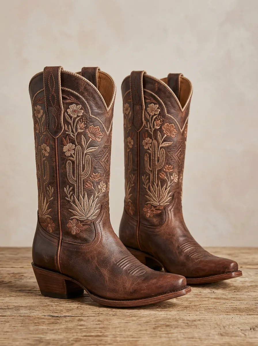 Country Embroidered Floral Detailed Western Boots