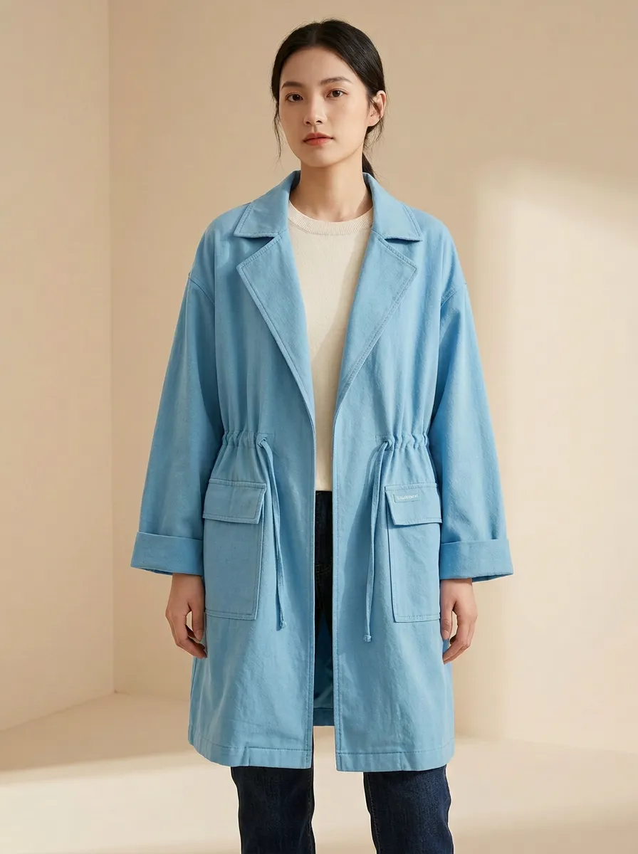 Casual Drawstring Waist Utility Trench Coat
