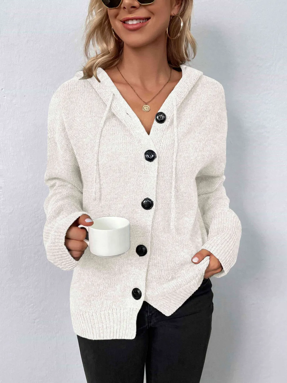Hooded Button Front Sweater