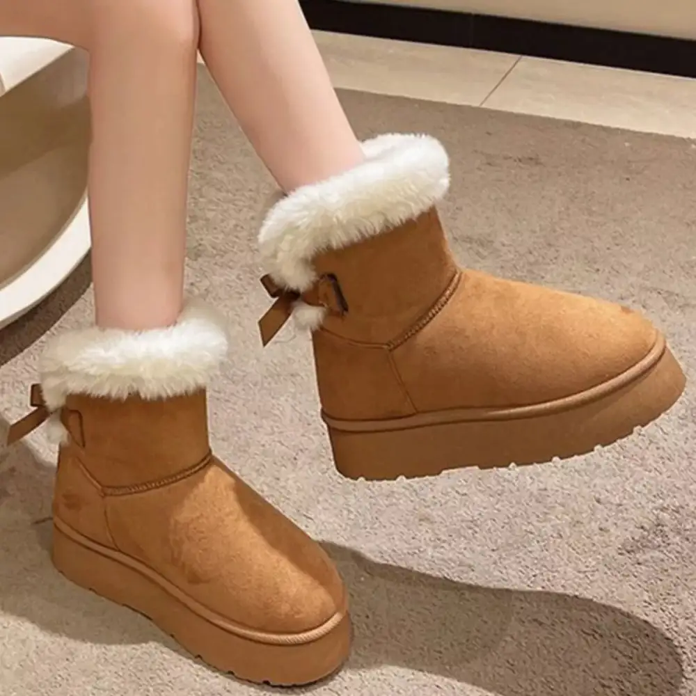 Refined Round Toe Fuzzy Boots