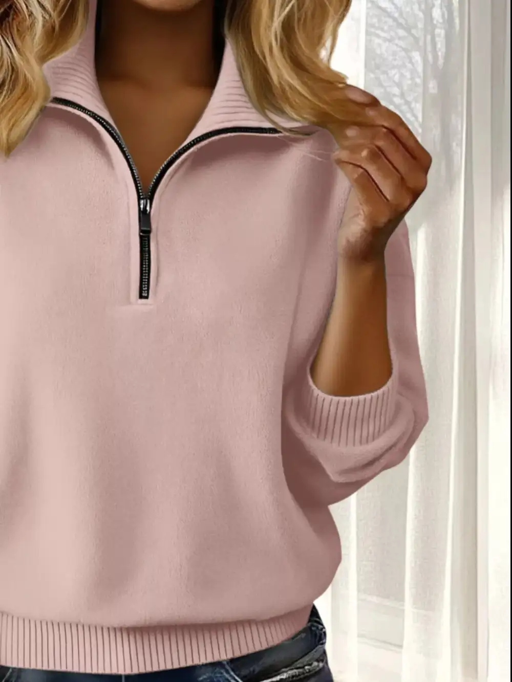 Half-Zip Drop Shoulder Sweater