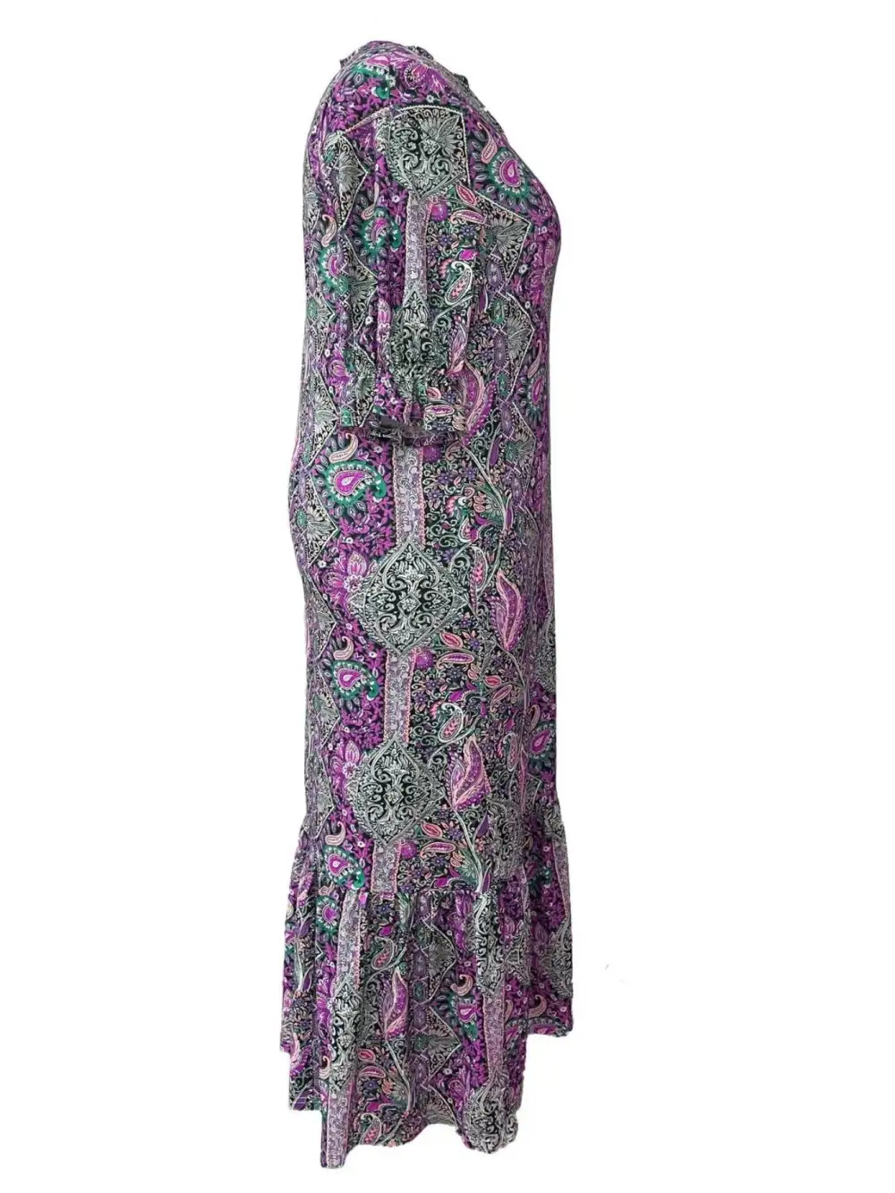 Plus Size Bohemian Paisley Printed Ruffle Hem Midi Dress