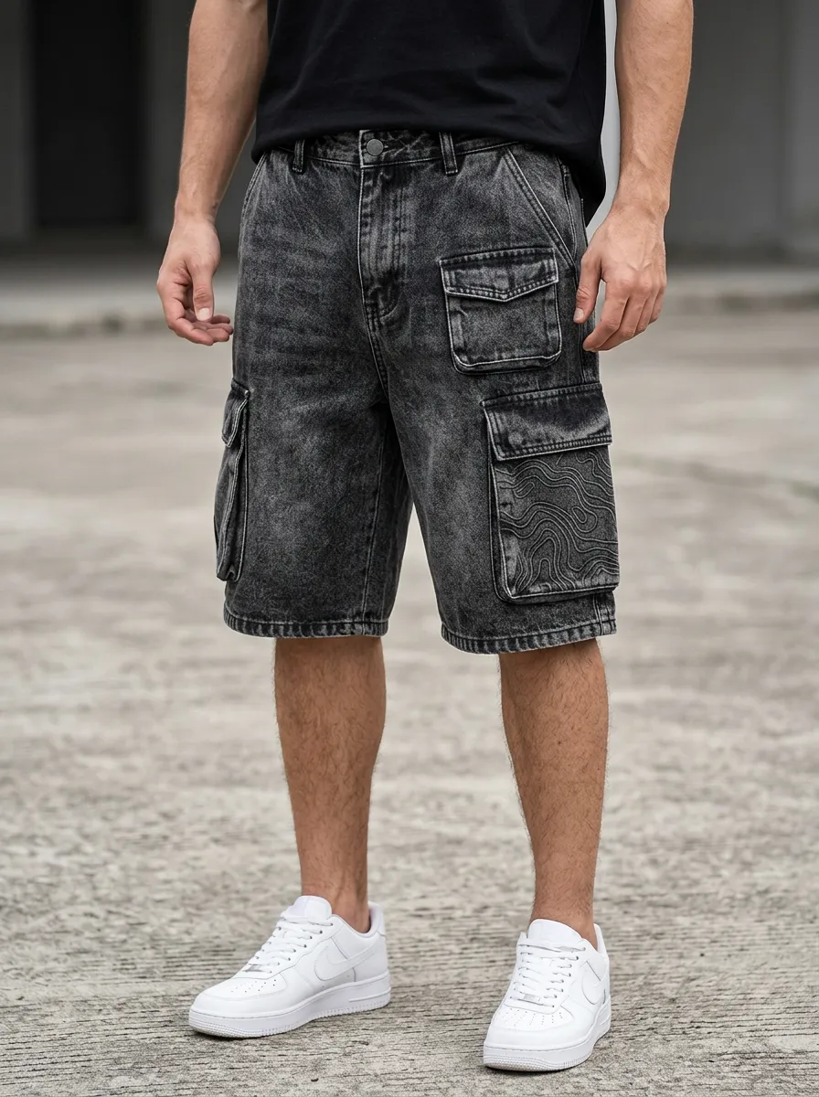 Cargo Acid-Wash Topographic Men's Cargo Shorts