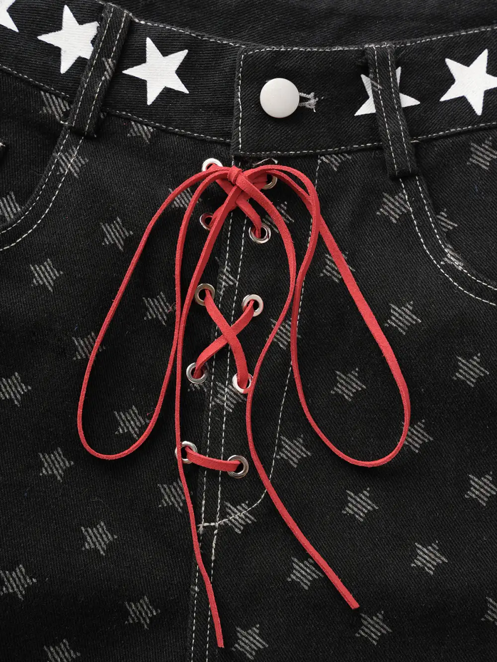 Barrel-Leg Star-Graphic Denim Pants