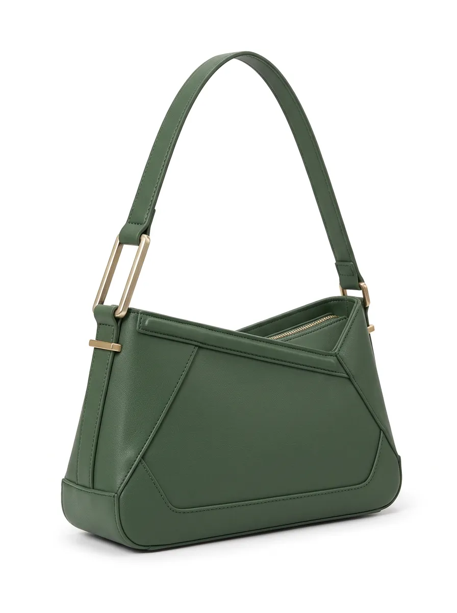 Women's Underarm Shoulder Bag with Olive Green Geometric Details