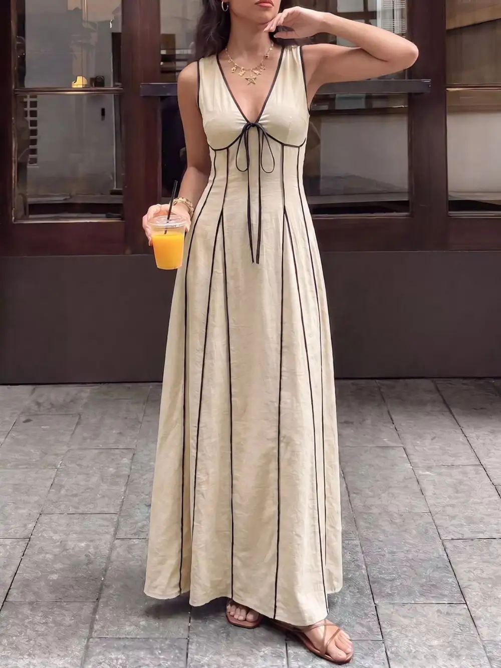V Neck Sleeveless Maxi Dress
