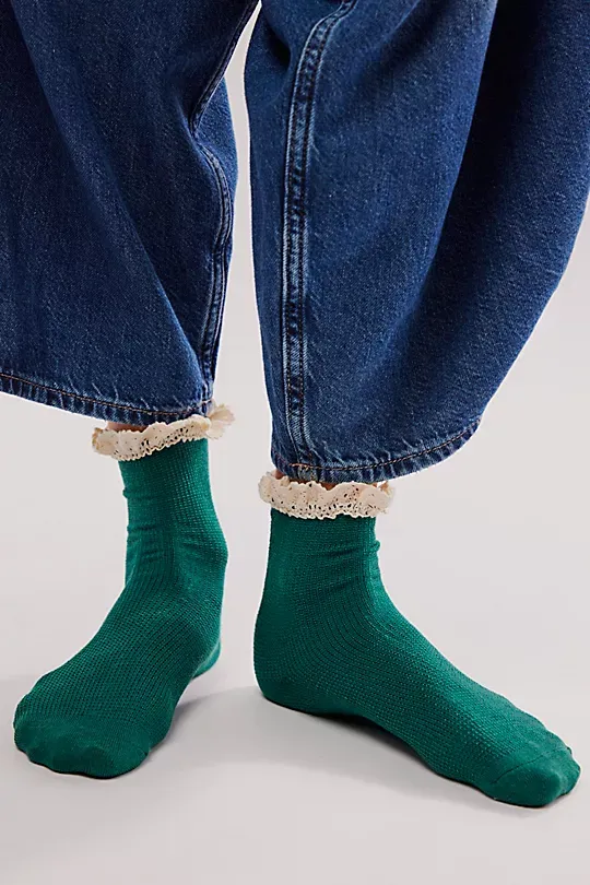 Waffle Knit Ankle Socks green