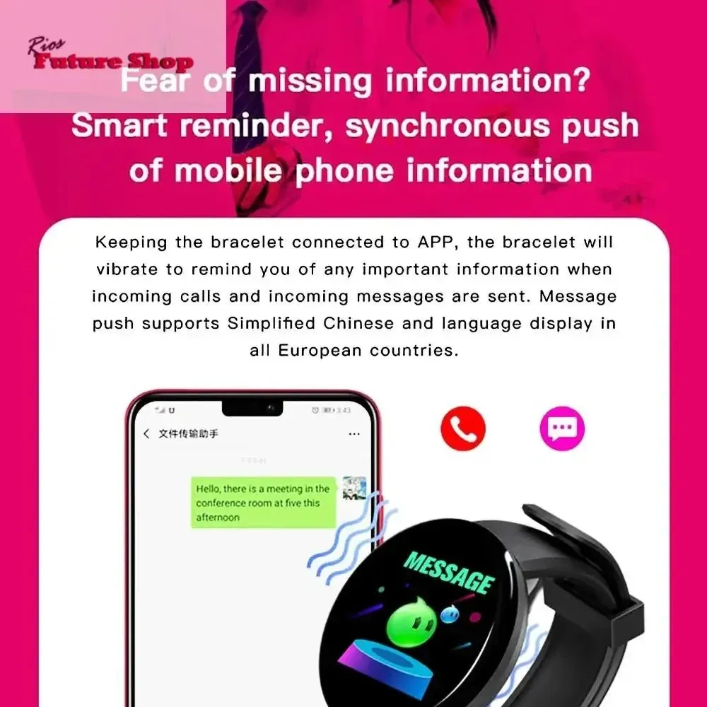 D18 Smartwatch for iOS & Android | Health Monitor | Notifications