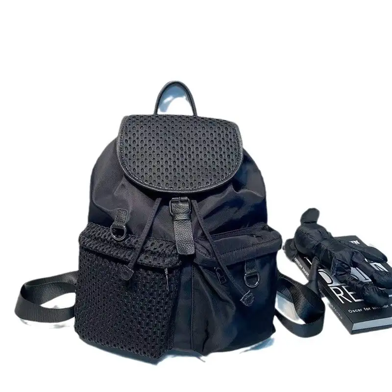 Drawstring Flap Backpack with Pockets
