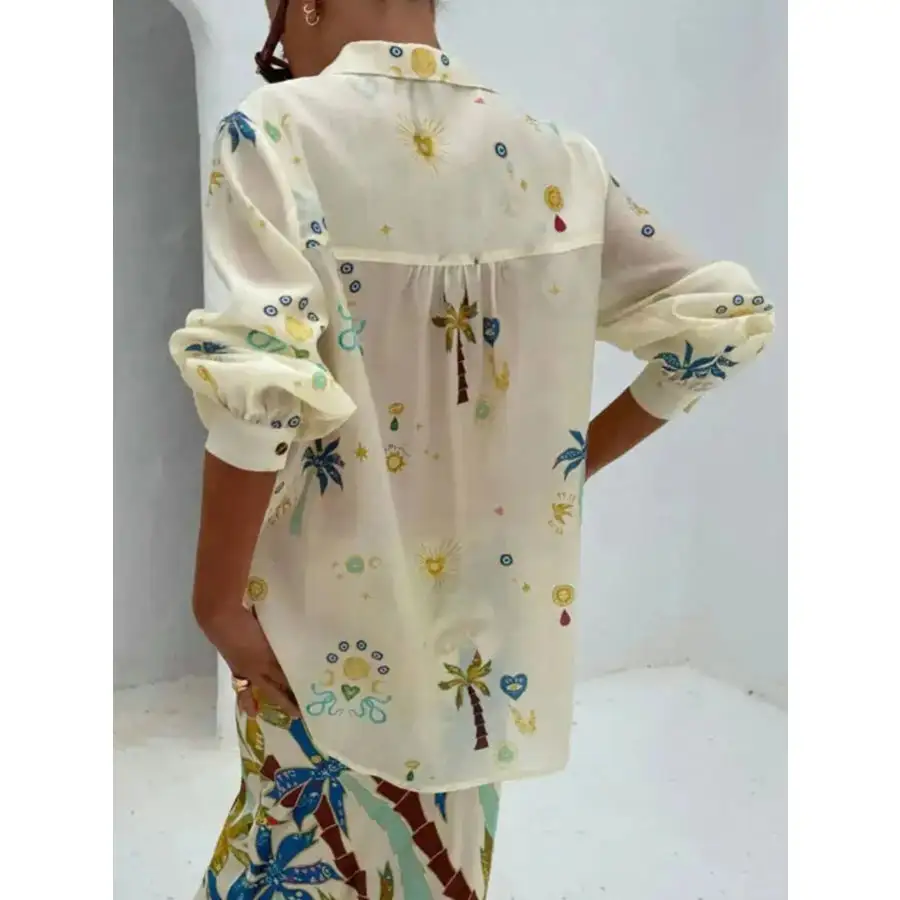Casual Printed Button Up Shirt and Shorts Set