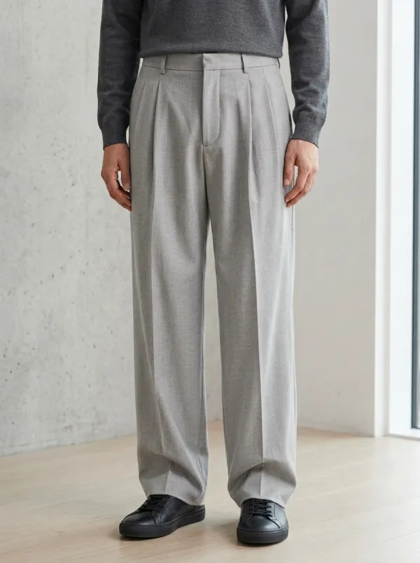 Men's Casual Minimalist Pleated Wide Leg Trousers