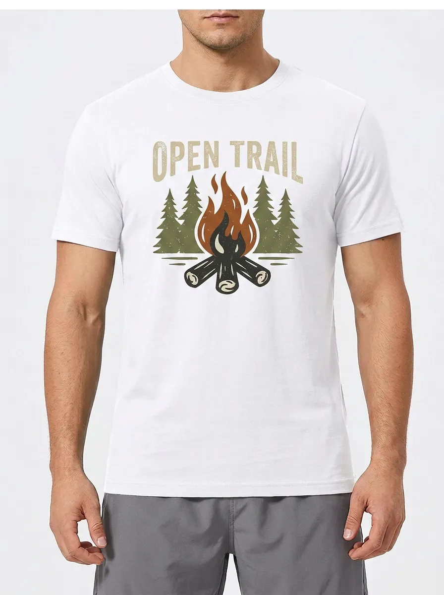 Men's Camping Lover Open Trail Campfire Forest Printed T-shirt