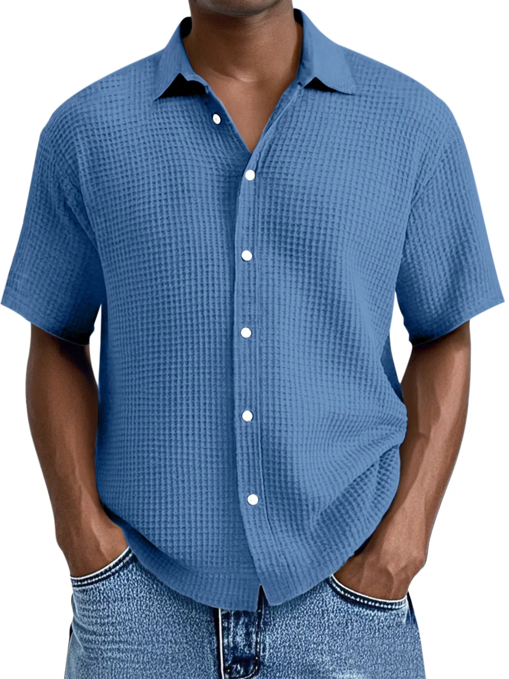 Relaxed Textured Knit Button Front Shirt