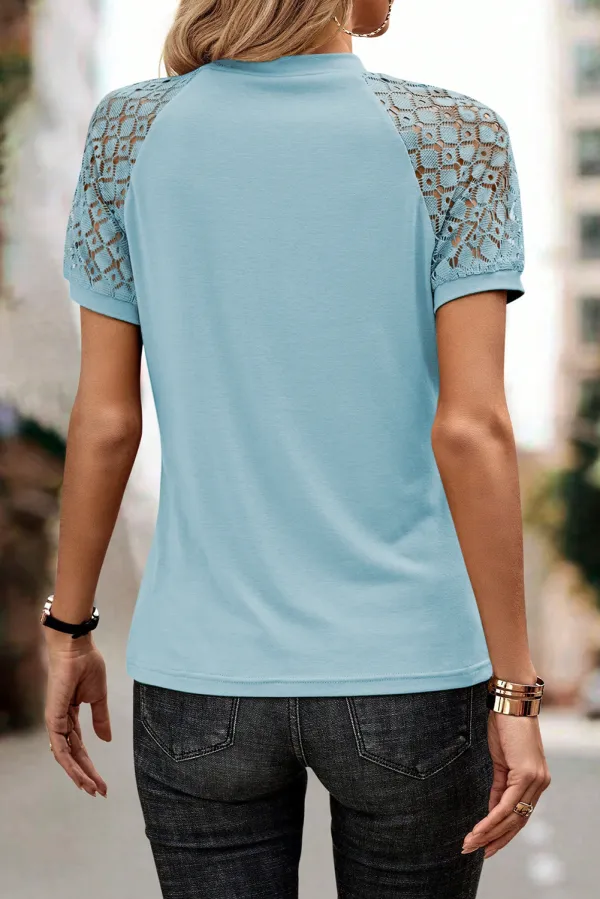 Mist Blue Seamed Detail Contrast Tee
