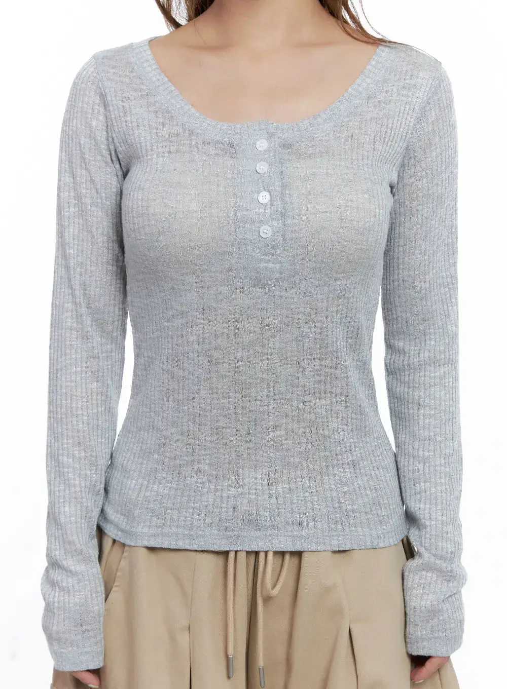 Ribbed Sheer Long-Sleeve Top
