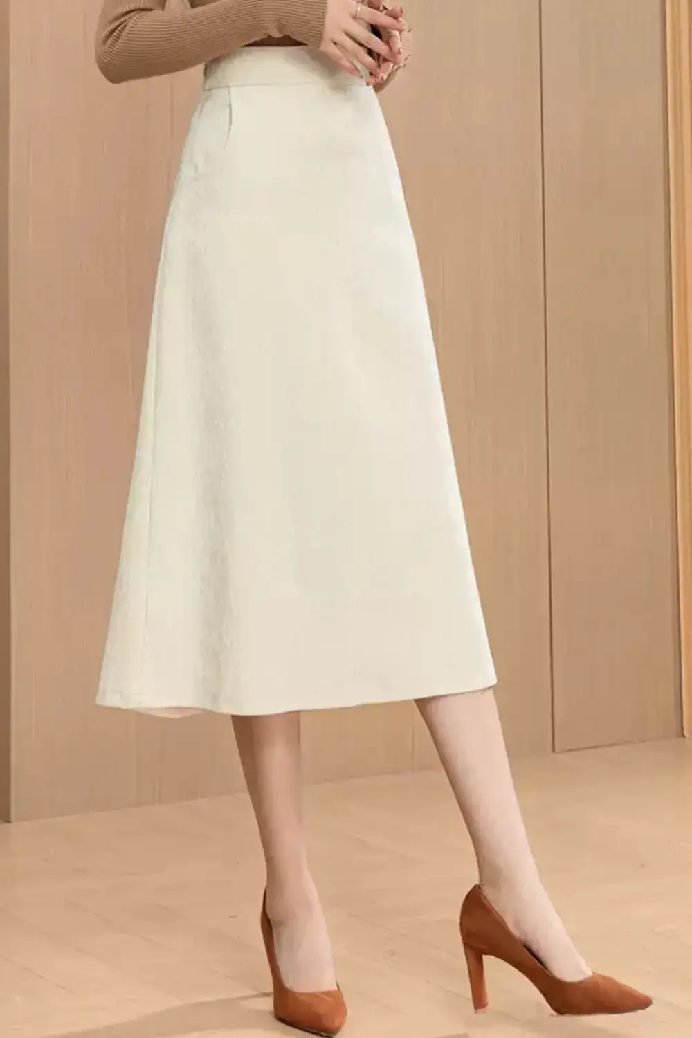Checkered Polyester A Line High Waist Skirt