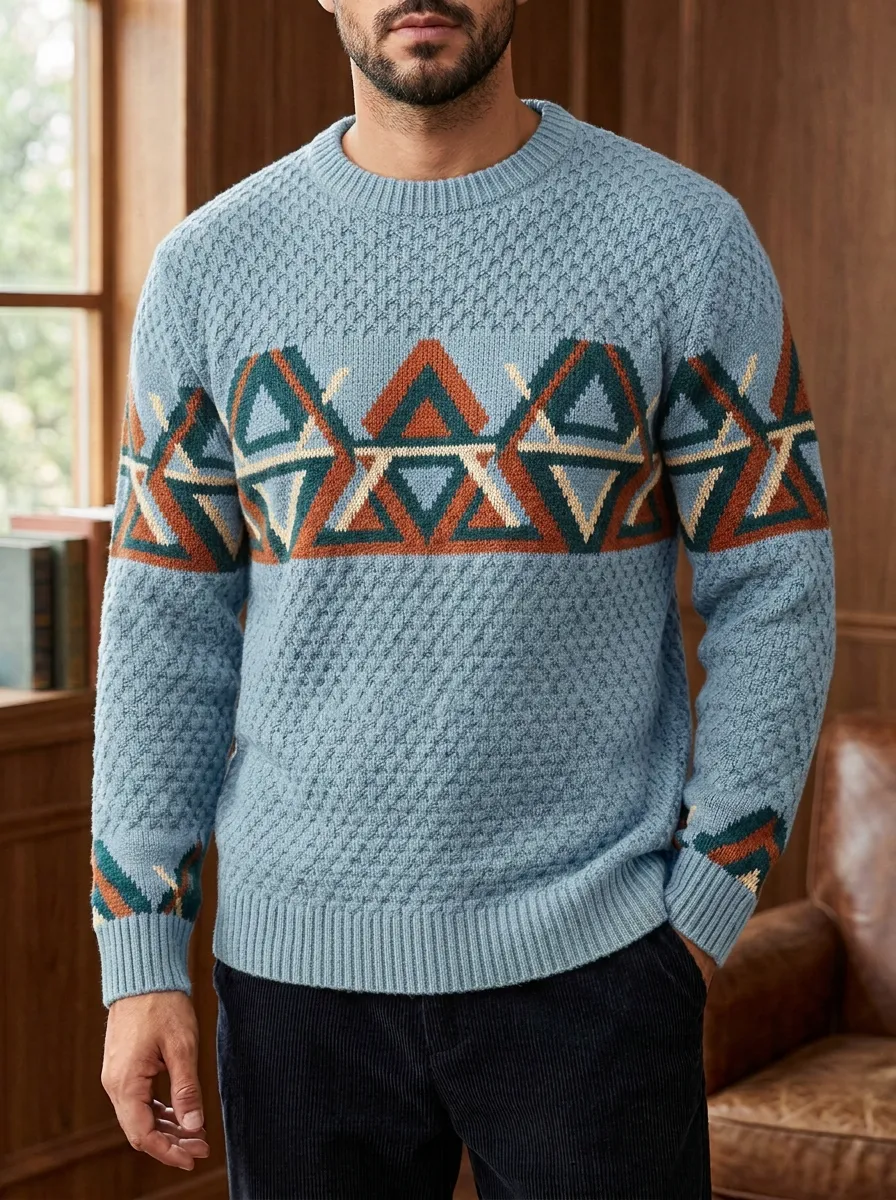Men's Textured Crewneck Crewneck Sweater