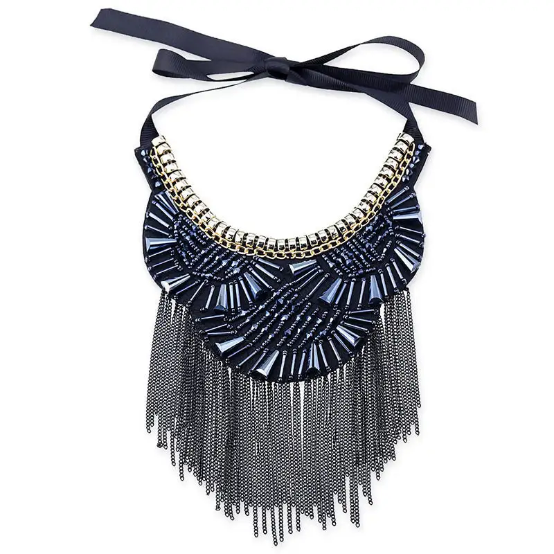 Crystal Bead Chain Fringe Short Necklace