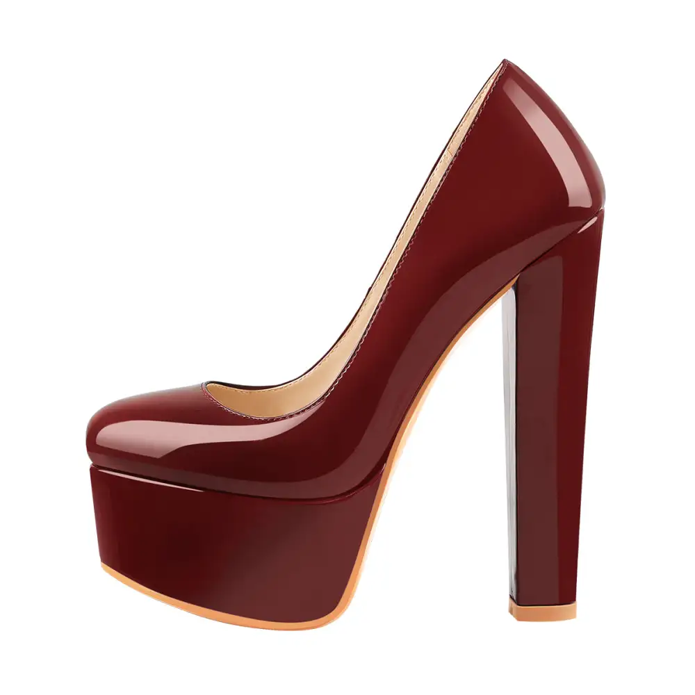 Round Toe Platform Chunky Heel Pumps