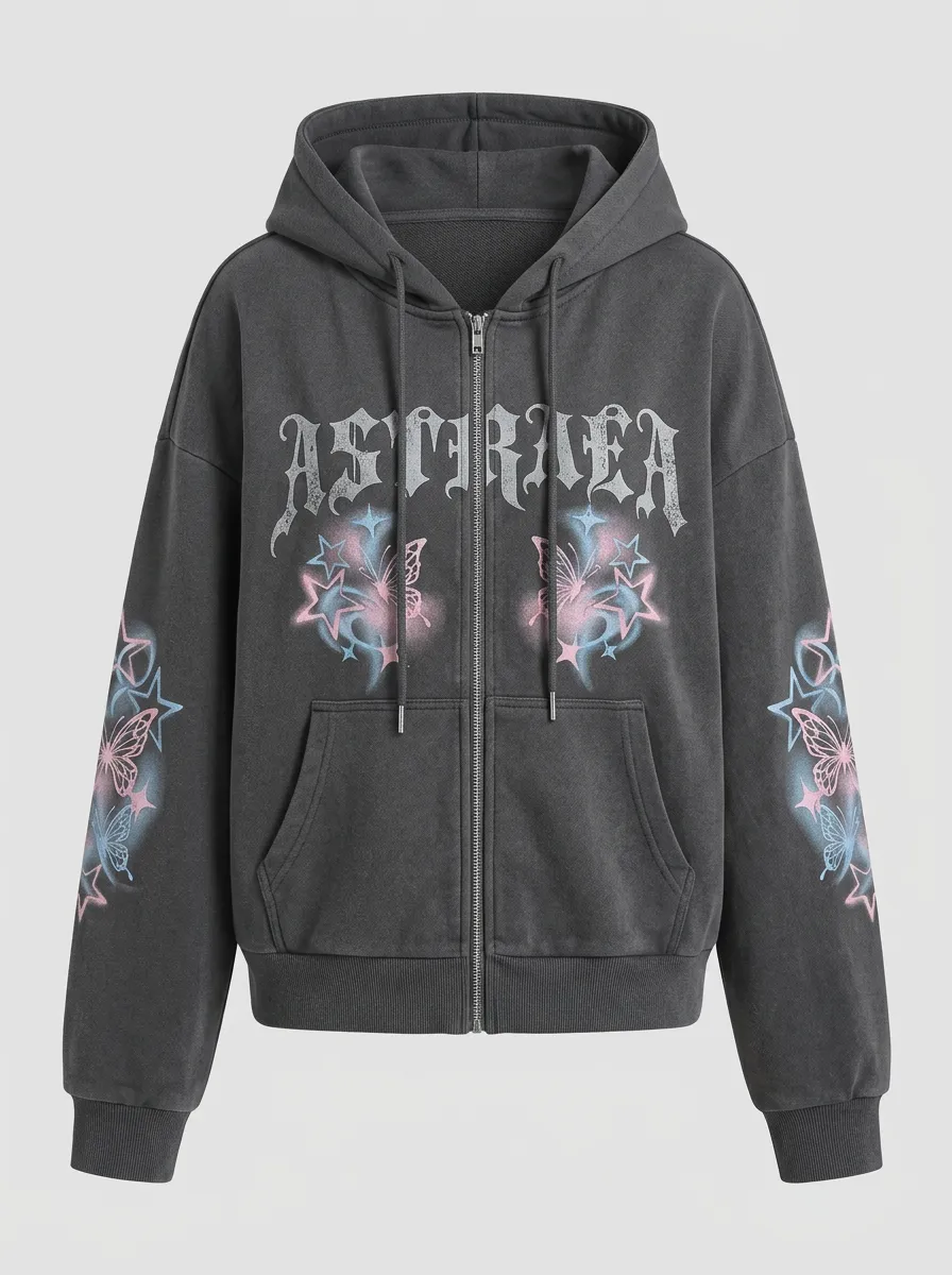 Unisex Streetwear Y2K Butterfly Star Printed Zip Up Hoodie