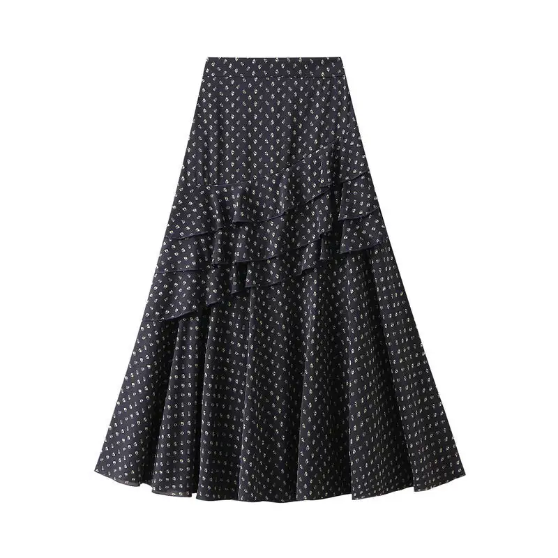 Classic Flowy Chiffon Skirt With Floral Lace Trim