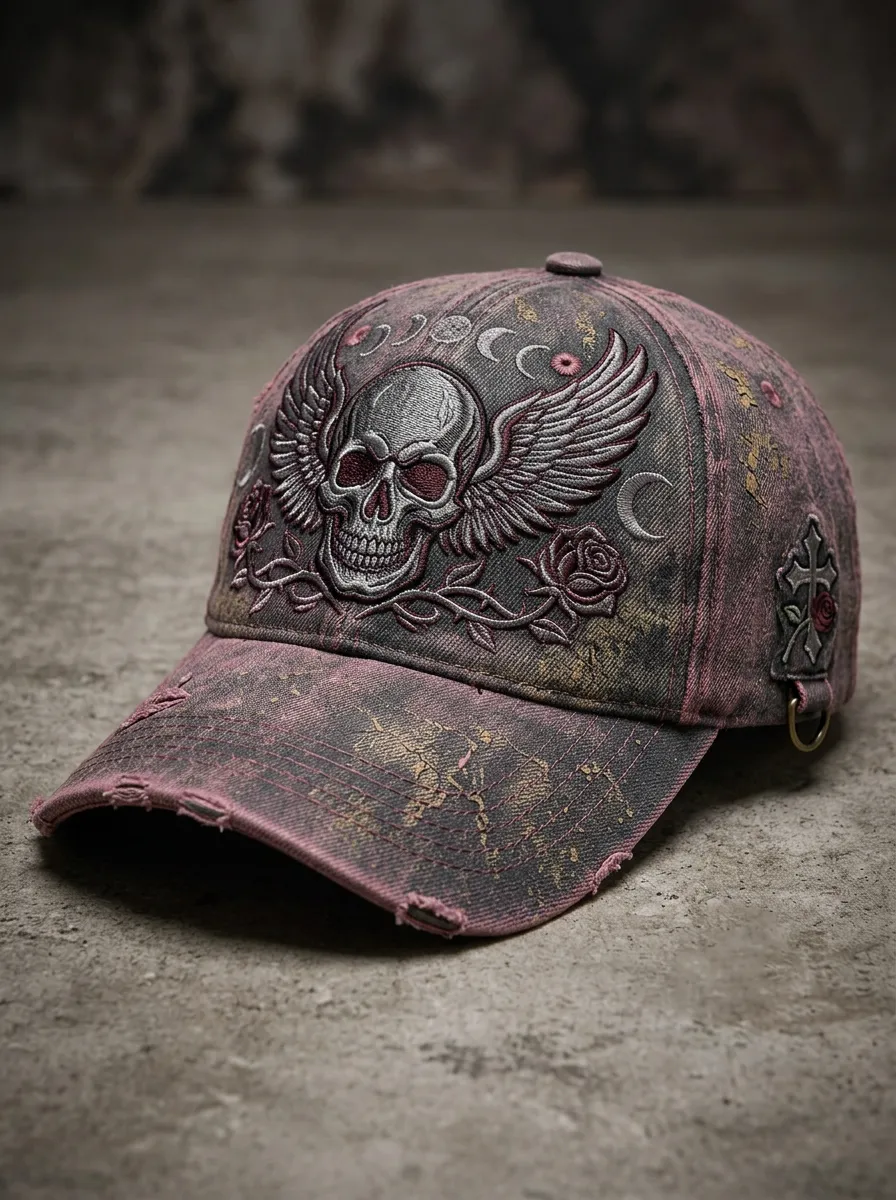 Mystic Skull Rose Moon Statement Unisex Gothic Baseball Cap
