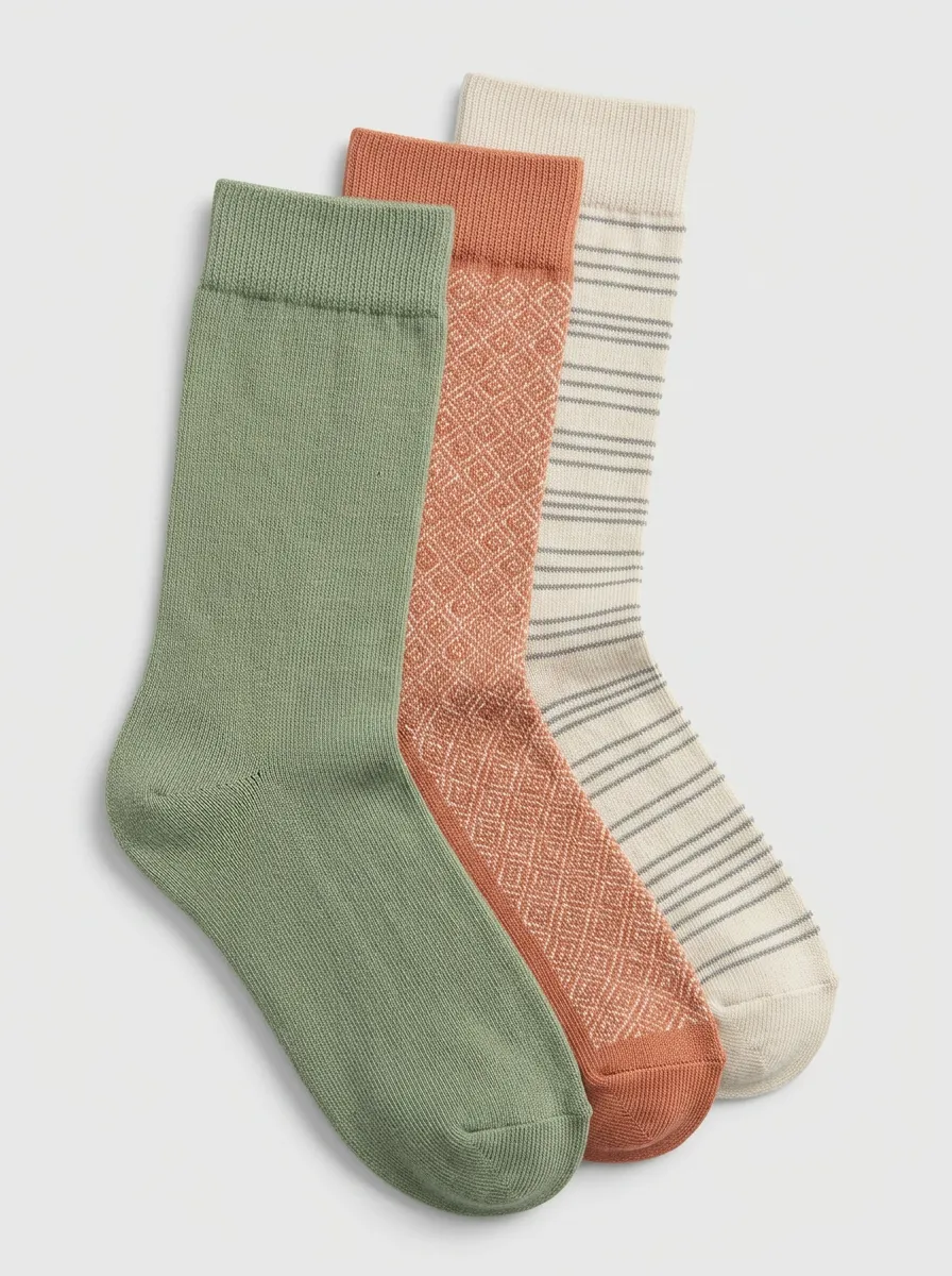 Everyday Striped Geometric Men's Three-Pair Crew Socks