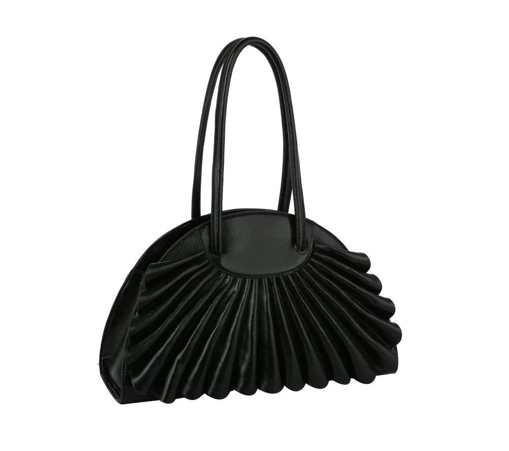 Pocketed Pleated Faux Leather Tote Bag
