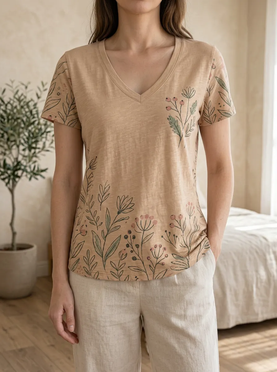 Women's Wilderness Botanical Nature Lover Floral V-Neck T-Shirt