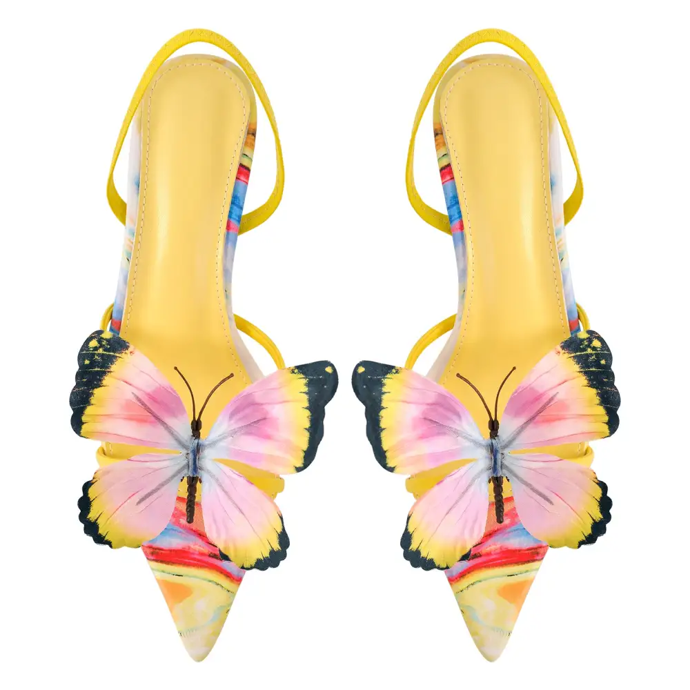 Butterfly Pointed Toe Slingback Kitten Heel Sandals