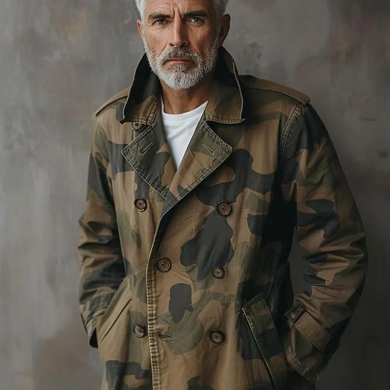 Textured Button Camo Coat