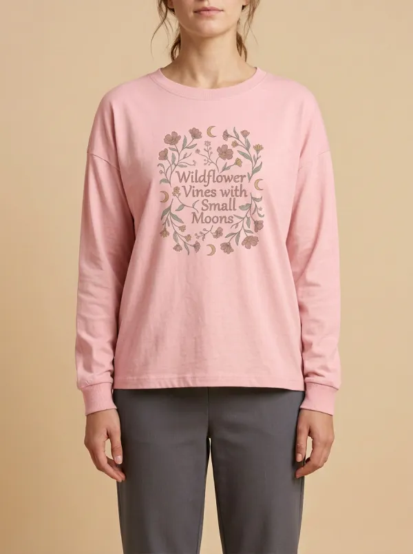 Women's Celestial Graphic Long-Sleeve Crew-Neck T-Shirt
