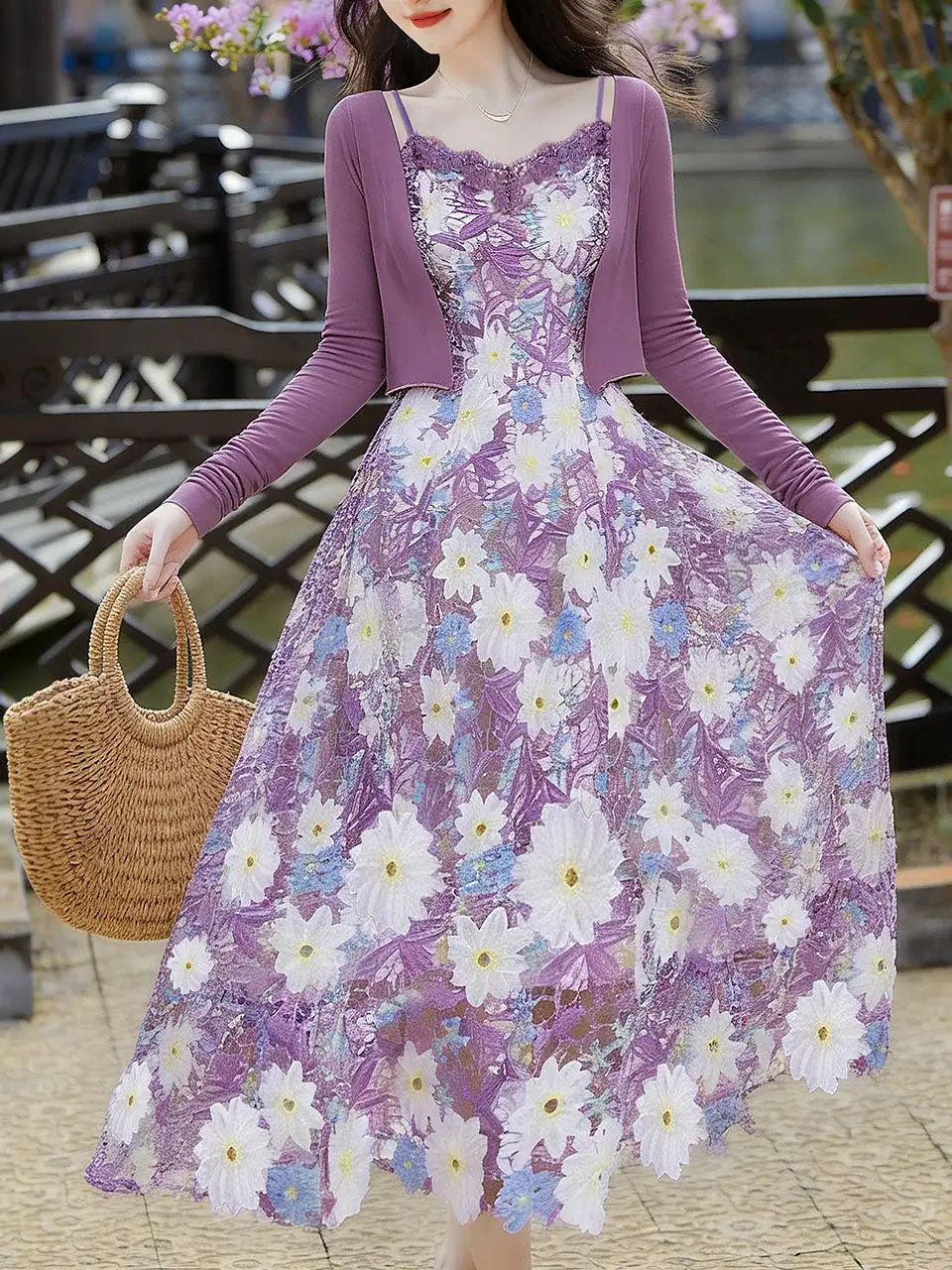 Floral Embroidered Lace Prom Maxi Dress