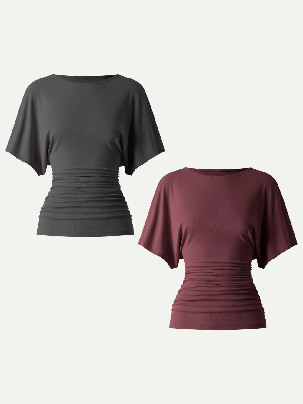 Boatneck Batwing Sleeve Side Ruched Top