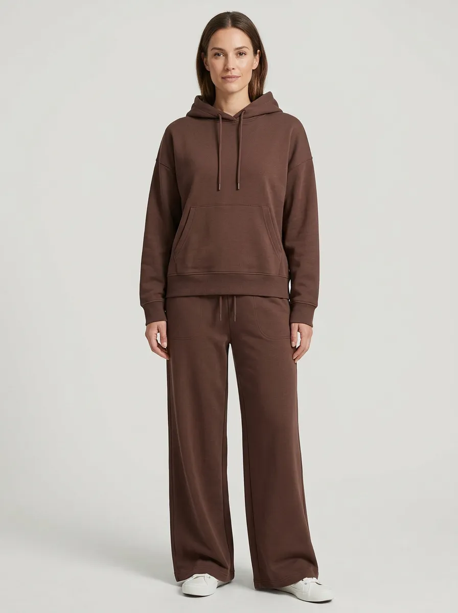 Women's Drawstring Hoodie and Patch-Pocket Wide-Leg Trouser Set
