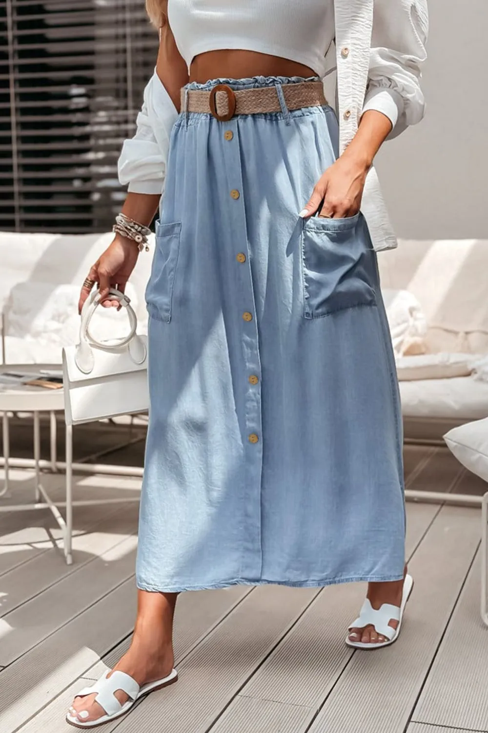 Pocket Frill Midi Skirt