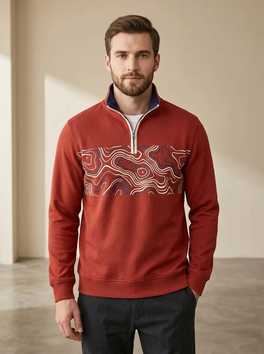 Layered Half-Zip Topographic Men's Half-Zip Sweatshirt