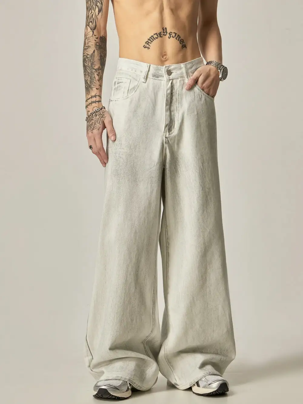 Linen-Blend Wide-Leg Jeans