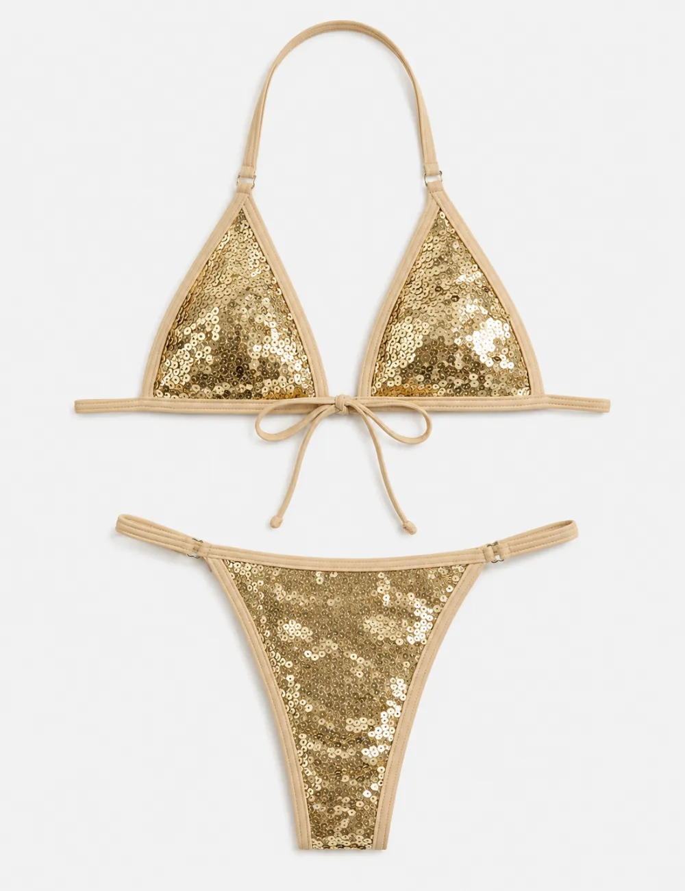 Sequin Decor Halter Triangle Two Piece Bikini Set