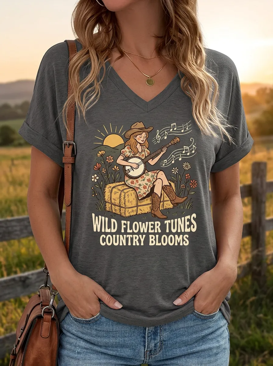 Easy-Wear Country-Music Women's V-Neck T-Shirt