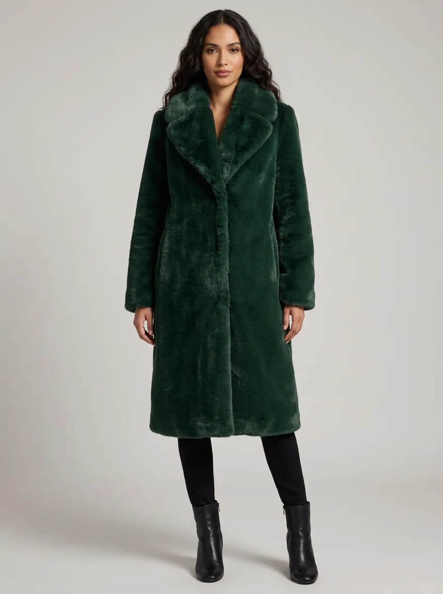 Women's Faux Fur Lapel Longline Coat
